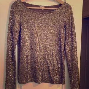 J Crew Gold Sequin long sleeve blouse xxs
